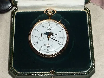 £349.99 • Buy Henri Blondeau Gold Plated Moonphase Chronograph Eta 7750 17 Jewels Pocket Watch