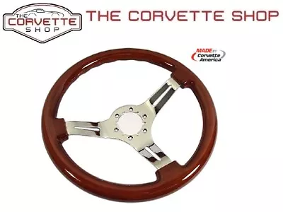 C3 Corvette Mahogany Wood Steering Wheel W/3 Chrome Spokes 1968-1982 X2544 • $92.69