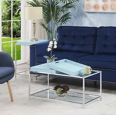 Convenience Concepts Tempered Glass Palm Beach Coffee Table With Tray Sea Foam • $128.34