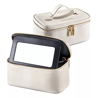 Rownyeon Cosmetic Case Travel Makeup Bag With Mirror Makeup Brush Set Organizer • $23.96