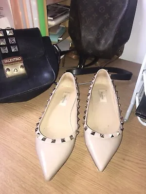 Stunning Genuine Valentino Rockstud Ballerina Flat Nude Patent Leather Shoes 4.5 • £95