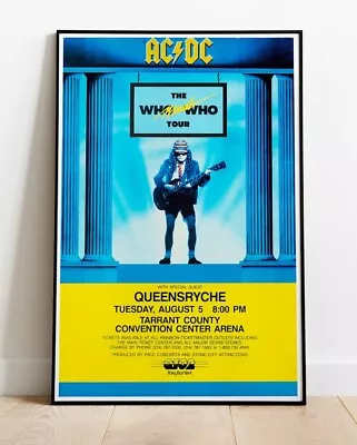 ACDC 1986 Who Made Who Queensryche Live Concert Tour Venue Poster :: 36 X24  • £8.99