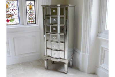 £269.99 • Buy Stunning Bow Front 6 Draw Venetian Glass Mirrored Tall Boy 3693