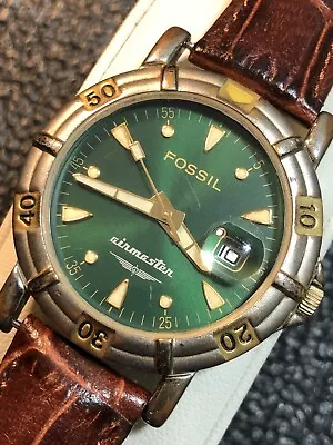 Vintage Fossil Men’s Watch AirMaster Japan Wristwatch New Battery Green Dial • $99.99