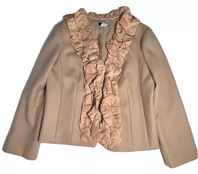 J Crew Jacket Womens 10 Beige Dusty Blossom Chimera Wool Silk Ruffle Trim Blazer • $23.77