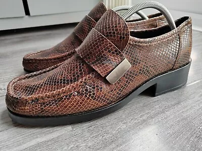 River Island Brown Tan Snake Skin Shoes UK Size 11 Mens Smart Fashion Slip On • £25