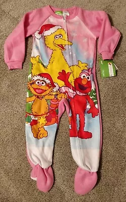 Sesame Street Elmo Zoe Big Bird Christmas Blanket Sleeper Footed Pajamas 4T NWT • $24.99