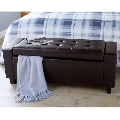 Ottoman Storage Blanket Boxes Toy Brown Faux Leather Bench Footrest Stool Seat • £93.99