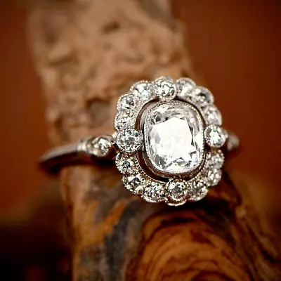 Art Deco 2.40CT Old Mine Cushion Cut Lab-Created Diamond Engagement Ring Silver • $104.99