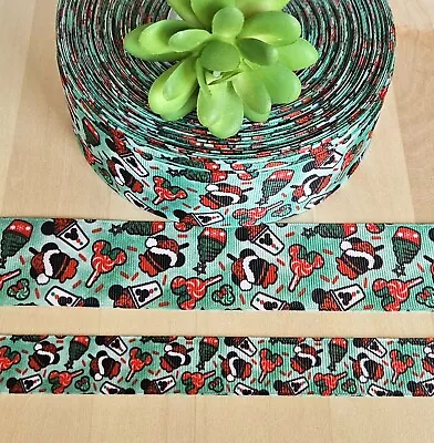 7/8 & 1.5  (1 YD) Mickey Mouse Christmas Grosgrain Ribbon Disney Snack Attack • $1.20