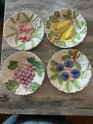 Vtg. Stafford Of Japan 3D Fruit Du Jour 4 Plate Set Cherries Grapes Pears Plums • $29.95