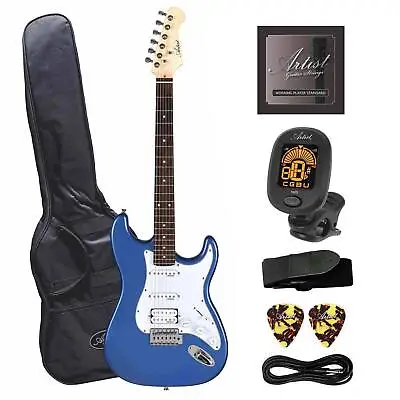 $199 • Buy Artist AS1 Metallic Blue Electric Guitar W/HSS Pickups & Accessories