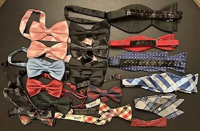 BOW TIE MIX LOT Of 18 UNBRANDED & VINTAGE Solid Plaid PRE-TIED • $10