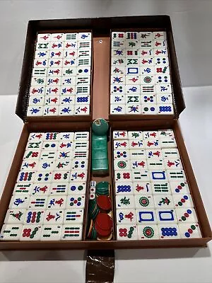 Mah Jongg Mahjong  White Green  144 Tiles Mah-Jong  Set Travel Case • $62.98