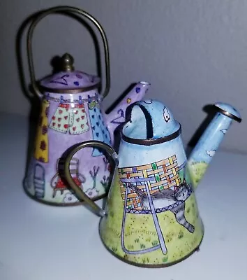 Empress Arts Vtg Enamel On Copper Mini Tea Pot And Watering Jug  1995 • $22.50