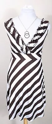 Womens INC Chocolate Brown And White Lined Sleeveless Ruffle Dress - Medium • $19.99