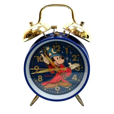 Disney Fantasia Mickey Mouse Double Twin Bell Blue Alarm Clock. 6 1/2  Blue Gold • $25.49