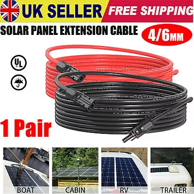 Solar Panel PV Cable DC Rated Black+Red 4mm²/6mm² Insulated Solar Wire • £1.99