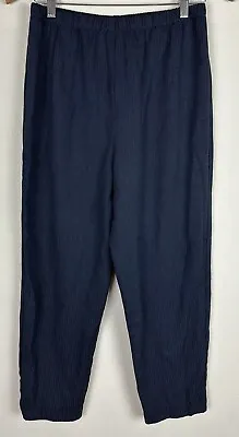 Vintage 90s Striped Easy Pants S Elastic Ultra High Waist Navy Blue Black HEMMED • $14.99