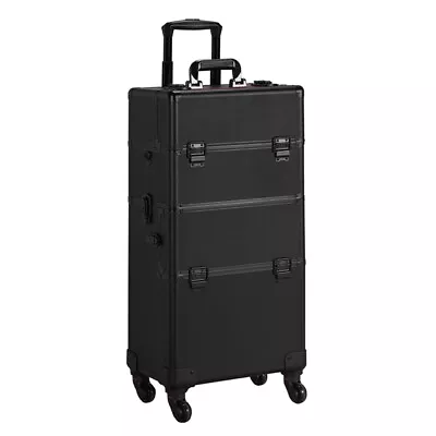 Large Makeup Trolley Case 3 In 1 Beauty Vanity Cosmetic Case On Wheels All Black • £68.99