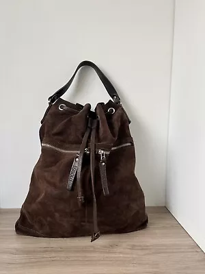 M0851 Handbag Drawstring Leather Suede Brown❤️ • $134.73