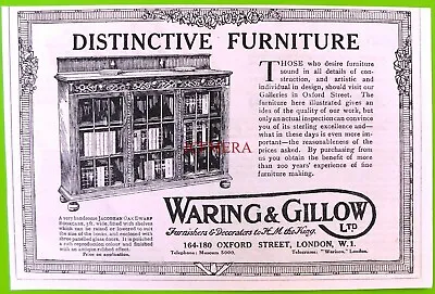 WARING & GILLOW 'Jacobean Oak Bookcase' Furniture Advert : Antique 1918 Print • £2.97