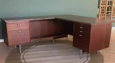 Vintage Mid Century Modern Desk L Shape Walnut Lehigh Leopold Charles Deaton • $3488