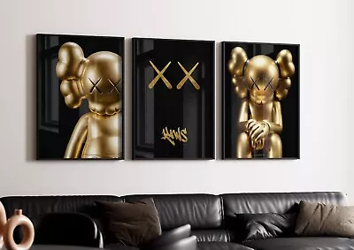 Set Of 3 Gold Kaws Art Pieces Canvas Wall Home Decor Portrait Gallery • $289.99