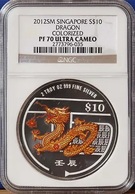 $375 • Buy 2012 Singapore Silver $10 Color Dragon Coin NGC PF70