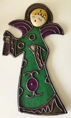 1960s MCM Retro Psychedelic Green Purple Winged Angel Christmas TABLE DECORATION • $29.99