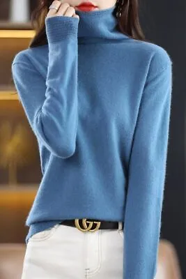 Woman's Sweaters Long Sleeve Turtleneck Shirt Female Jumper 100% Wool Tops • $56.92