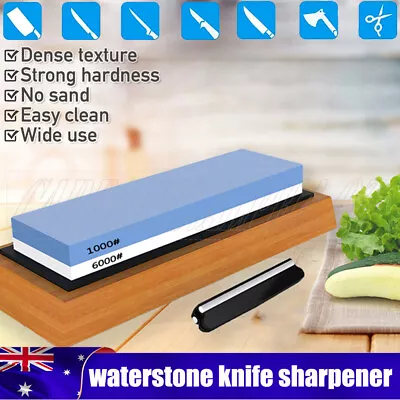 Dual Whetstone Knife Sharpening Stone 1000/6000 Grit Water Wet Stone Sharpener • $13.89