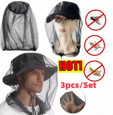 3Pack Midge Mosquito Head Net Hat Insect Fly Mesh Face Protector Travel Camping • £6.69