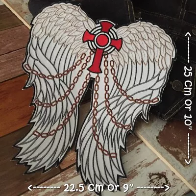 Holy Cross Angel Wing Biker Motorcycle Iron On Embroidered Large Back Patch XL  • $17.50