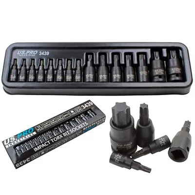 15pc Impact Torx Bit Socket Set 1/4 3/8 1/2 T6-T70 TRX-Star US Pro Industrial • £14.75