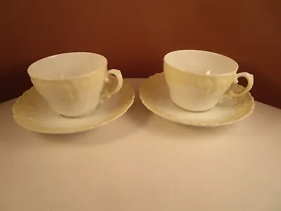 Vintage Alfred Lanternier AL Limoges France Pair Of Scroll Tea Cups & Saucers • $59.99