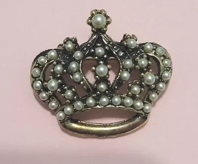 Vintage Golden Faux Seed Pearl Royal Crown Brooch Pin  • $9.99