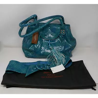 La Gioe Di Toscana By Sharon Gioe Teal Reptile Leather Handbag W/Belt & Wallet • $74.99