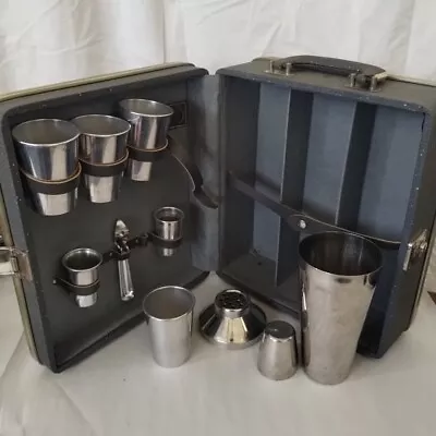 Vintage Portable Travel Bar Cocktail Set Hard Case Picnic Travel Kit Crown Emble • $44.95