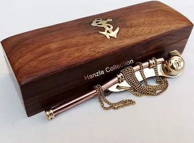 Maritime Brass/Copper Nautical Boatswain Whistle~Bosun Call Pipe With Wood Box • $26.70