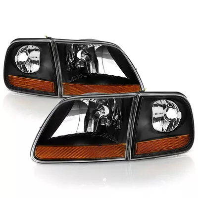 97-03 Ford F150 Black Replacement Headlights W/Corner Lamp Harley Davidson Style • $120.66