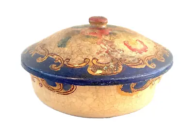 Vintage Hand Painted Tole Floral Paper Mache Box With Lid - Japan 5-1/2 Inches • $24