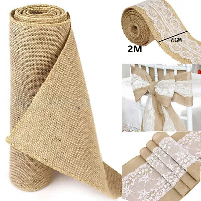 Time To Sparkle Hessian Table Runners Lace Fabric Roll Sash Natural Jute Wedding • £12.25