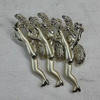 $27.99 • Buy Vintage Large 2.5  SilverTone Can-Can Dancers Large Costume Brooch Pin
