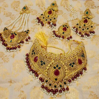  Indian Mughal Style Jewelry Sets For Women In RedGreenAqua Red-Green Color • $59