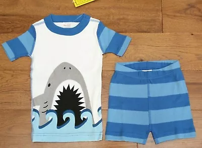 NEW Hanna Andersson SHARK PAJAMAS Sz 3 90 Boys Organic Blue Short Johns PJs 3D • $25.45