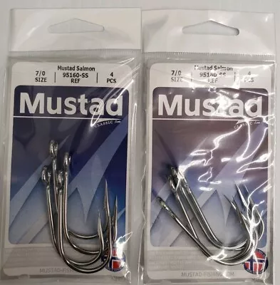 2- Mustad 95160-SS Stainless Steel 7/0  2x4 Pcs Closed Eye Siwash Hook 8 Hooks • $10.49