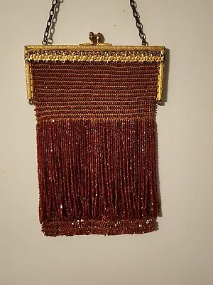 $3.25 • Buy ANTIQUE FRENCH MICRO BEADED PURSE 1890s? Inlay FLOWERS 