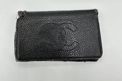 $125 • Buy CHANEL Black Caviar Leather  Gold Key Card Holder Pouch Case