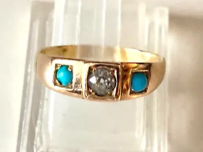 Victorian  1886 Old Mine Cut .2ct Diamond Turquoise Ring 14k & 18k Gold Size 7.5 • $499